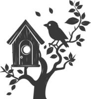 Silhouette bird house black color only vector