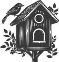 Silhouette bird house black color only vector