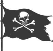 silueta pirata bandera con un cráneo y tibias cruzadas negro color solamente vector