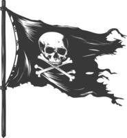 silueta pirata bandera con un cráneo y tibias cruzadas negro color solamente vector