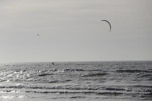 beach in the winter, kitesurfing, in the netherlands photo