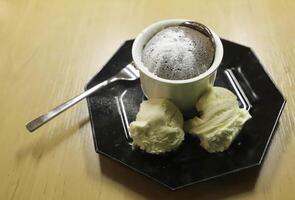 chocolate fondant with ice cream photo