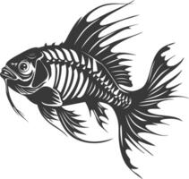 silueta esqueleto de pescado negro color solamente vector