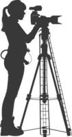 Silhouette Surveyor engineer women with geodetic survey marker black color only vector