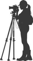 Silhouette Surveyor engineer women with geodetic survey marker black color only vector