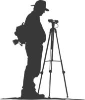 Silhouette Surveyor engineer man with geodetic survey marker black color only vector