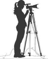 Silhouette Surveyor engineer women with geodetic survey marker black color only vector