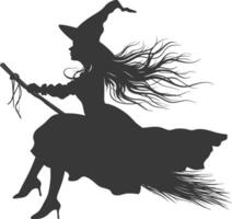 Silhouette witch flies on a magic broomstick black color only vector