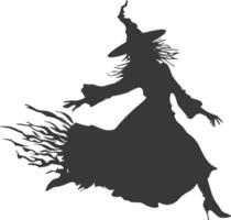 Silhouette witch in action full body black color only vector