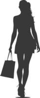 Silhouette Woman with Shopping bag full body black color only vector