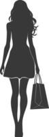 Silhouette Woman with Shopping bag full body black color only vector