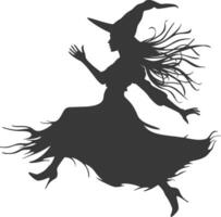 Silhouette witch in action full body black color only vector