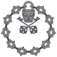 Skull shaped padlock with keys and chains vector