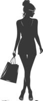 silueta mujer con compras bolso lleno cuerpo negro color solamente vector