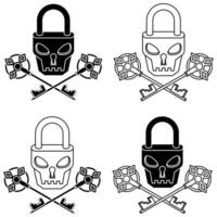 Skull shaped padlock with antique keys vector