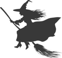 Silhouette witch flies on a magic broomstick black color only vector