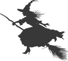 Silhouette witch flies on a magic broomstick black color only vector