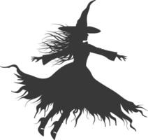 Silhouette witch in action full body black color only vector