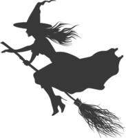 Silhouette witch flies on a magic broomstick black color only vector