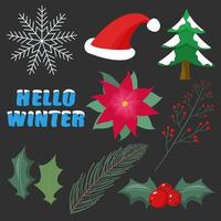 Christmas and New Year's set of illustrations for the design, a set of elements for graphic design vector