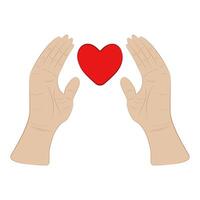 An illustration of a heart surrounded by two hands on both sides, indicating social protection vector