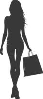 Silhouette Woman with Shopping bag full body black color only vector