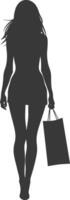 Silhouette Woman with Shopping bag full body black color only vector