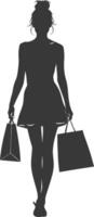 silueta mujer con compras bolso lleno cuerpo negro color solamente vector