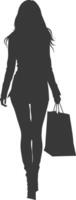 Silhouette Woman with Shopping bag full body black color only vector