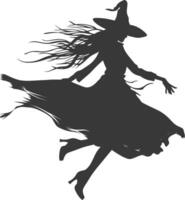 Silhouette witch in action full body black color only vector