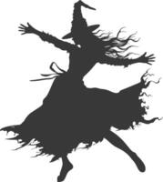 Silhouette witch in action full body black color only vector