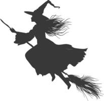 Silhouette witch flies on a magic broomstick black color only vector