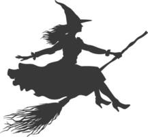 Silhouette witch flies on a magic broomstick black color only vector