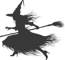 Silhouette witch in action full body black color only vector