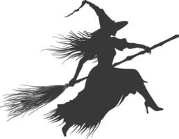 Silhouette witch flies on a magic broomstick black color only vector