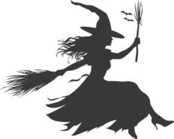 Silhouette witch flies on a magic broomstick black color only vector