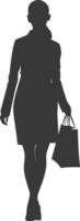 silueta mujer con compras bolso lleno cuerpo negro color solamente vector