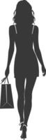 silueta mujer con compras bolso lleno cuerpo negro color solamente vector