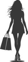 silueta mujer con compras bolso lleno cuerpo negro color solamente vector