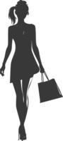 silueta mujer con compras bolso lleno cuerpo negro color solamente vector