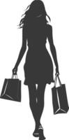 Silhouette Woman with Shopping full body black color only vector