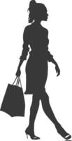 silueta mujer con compras bolso lleno cuerpo negro color solamente vector