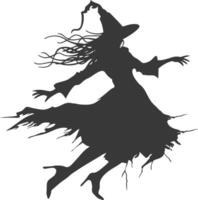 Silhouette witch in action full body black color only vector