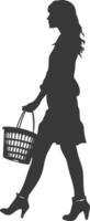 Silhouette women with Shopping basket full body black color only vector