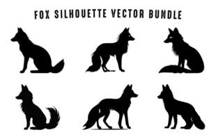 Fox Silhouette black Clipart Set, Wild fox Silhouettes bundle vector