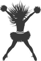 silhouette cheerleader in action full body black color only vector