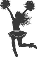 silhouette cheerleader in action full body black color only vector