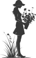 silhouette florist in action full body black color only vector