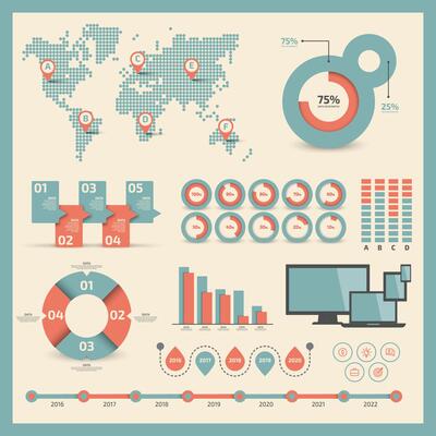 Bundle vintage infographic elements data visualization illustration design template. Can be used for steps, business processes, workflow, diagram, flowchart timeline marketing icon, retro infographics