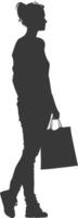 Silhouette Woman with Shopping bag full body black color only vector